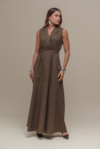Vestido Longo Linho Amarração  Verde militar