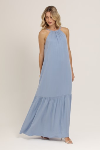Vestido Longo Viscose Alça Tranças Azul