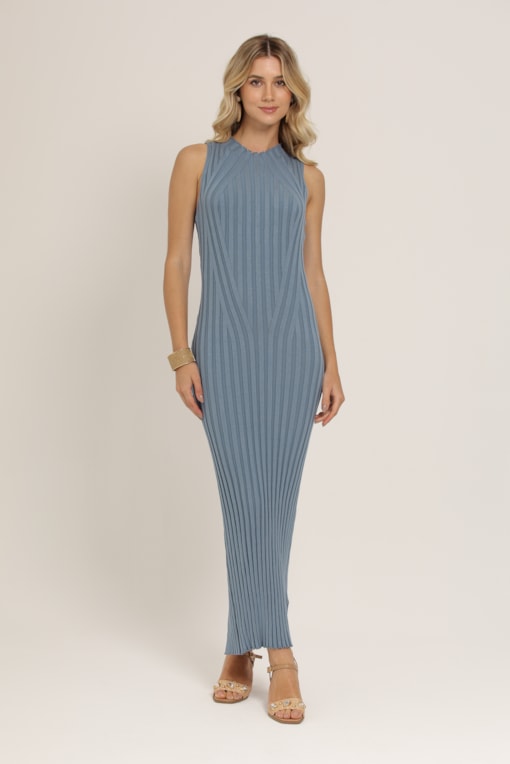 Vestido Longuete Tricô Azul