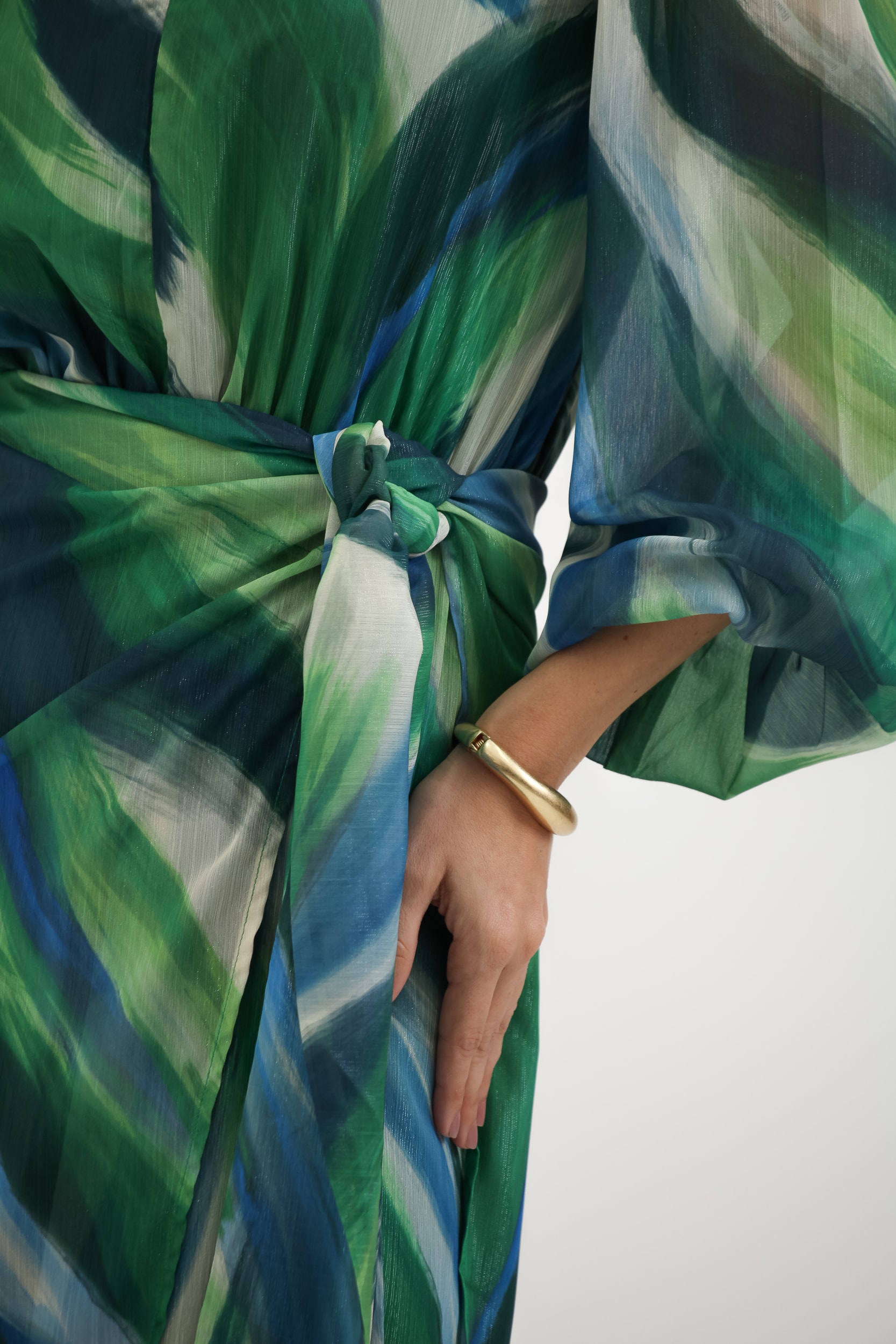 Vestido Manga Longa Estampa Brisa Verde 