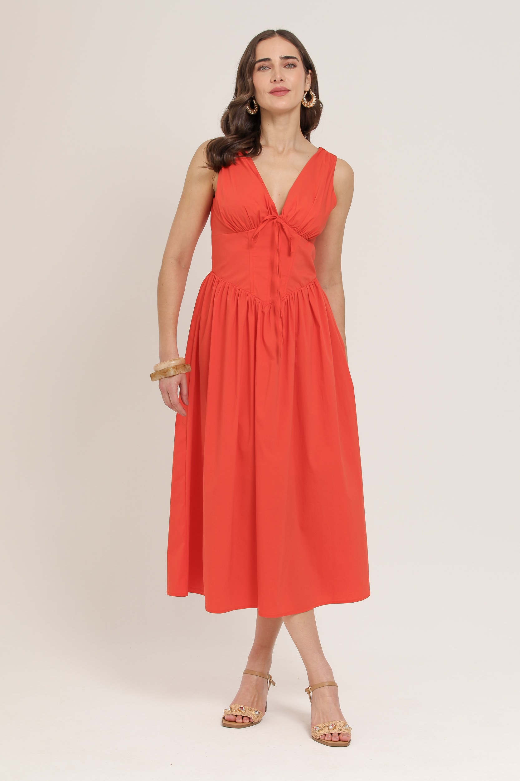 Vestido Midi Acinturado Laranja