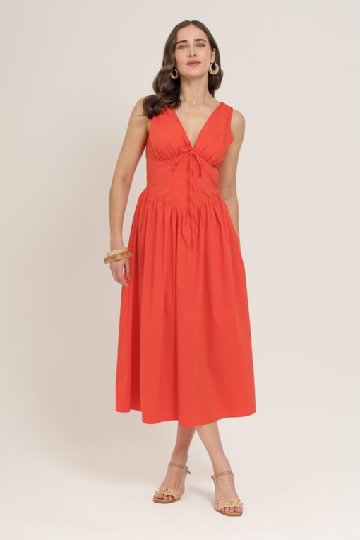 Vestido Midi Acinturado Laranja