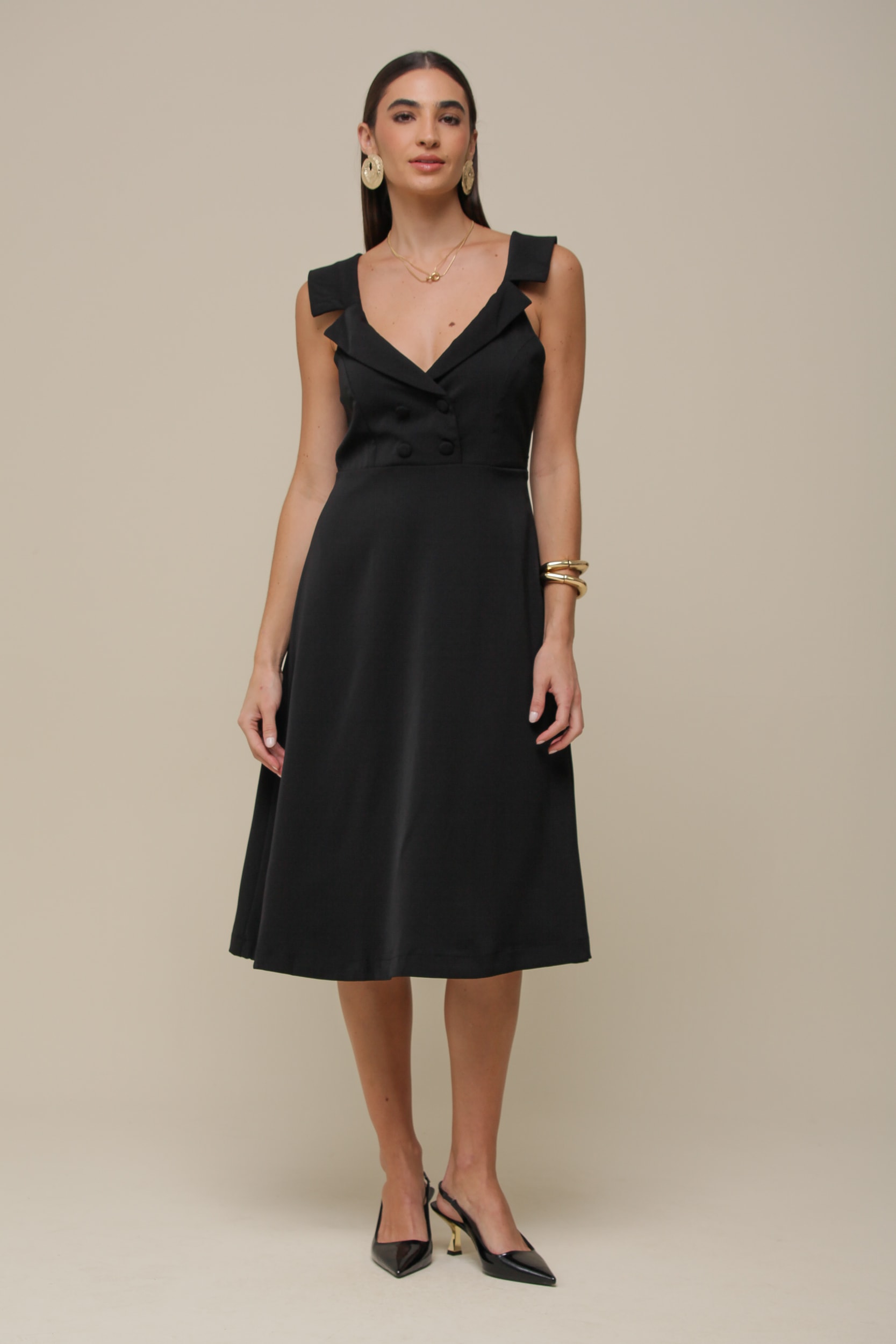 Vestido Midi Alfaiataria Preto