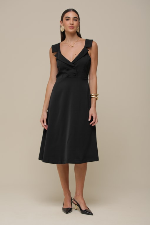 Vestido Midi Alfaiataria Preto
