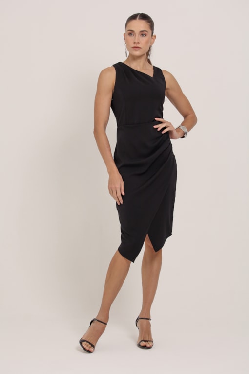 Vestido Midi Assimétrico Preto