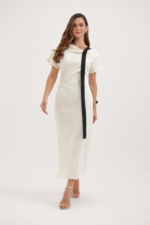 Vestido Midi Com Faixa Frontal Off-white