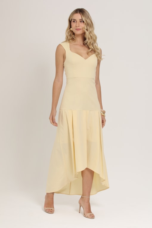 Vestido Midi com Tricoline Amarelo