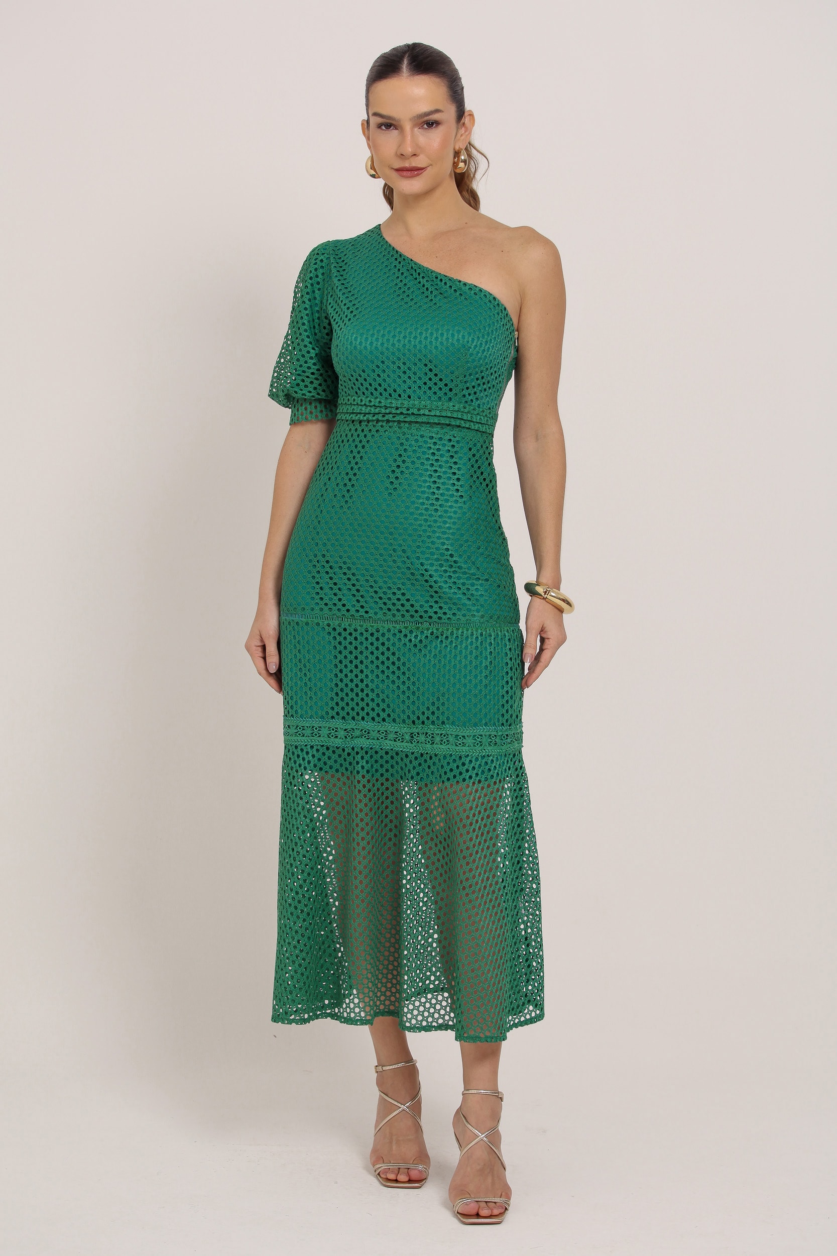 Vestido Midi Guipir Manga Só Verde 