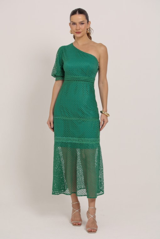 Vestido Midi Guipir Manga Só Verde 
