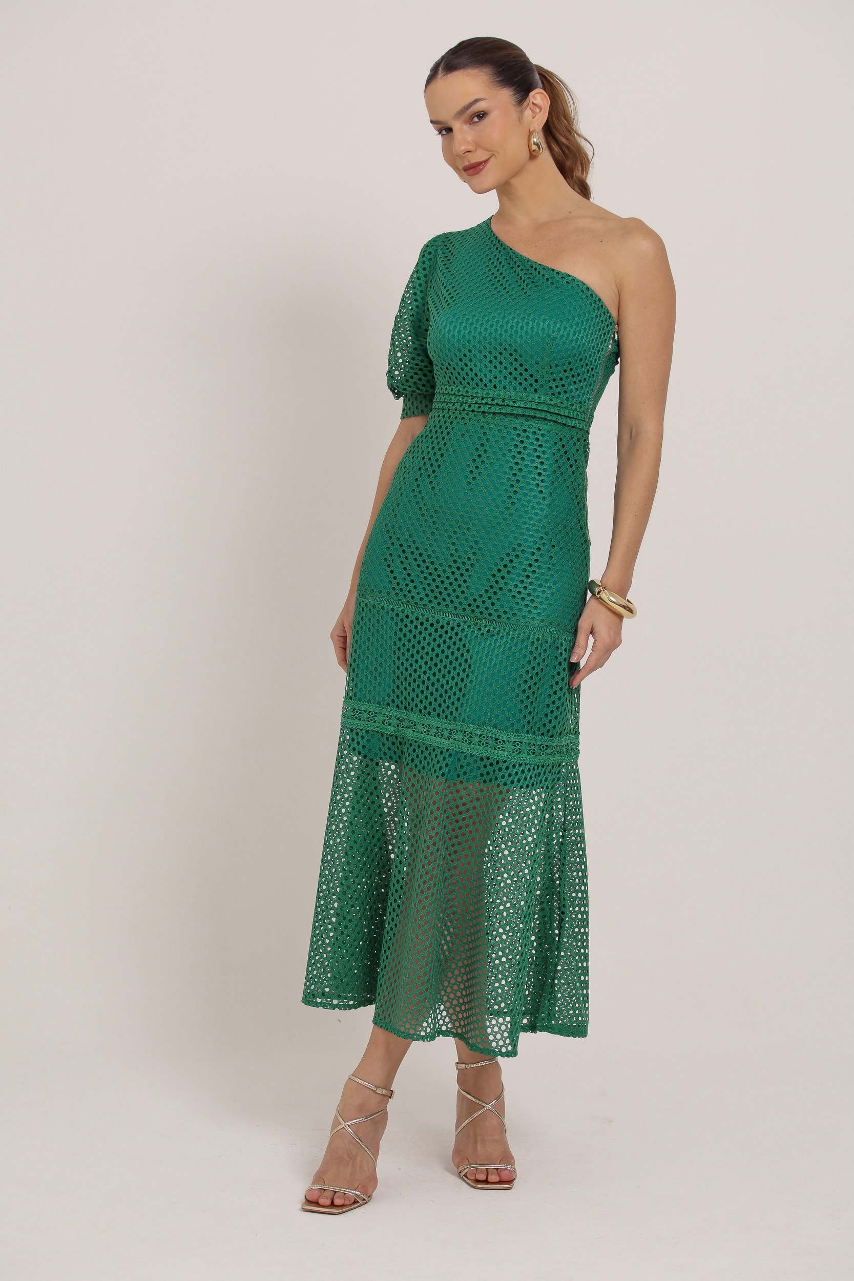 Vestido Midi Guipir Manga Só Verde 
