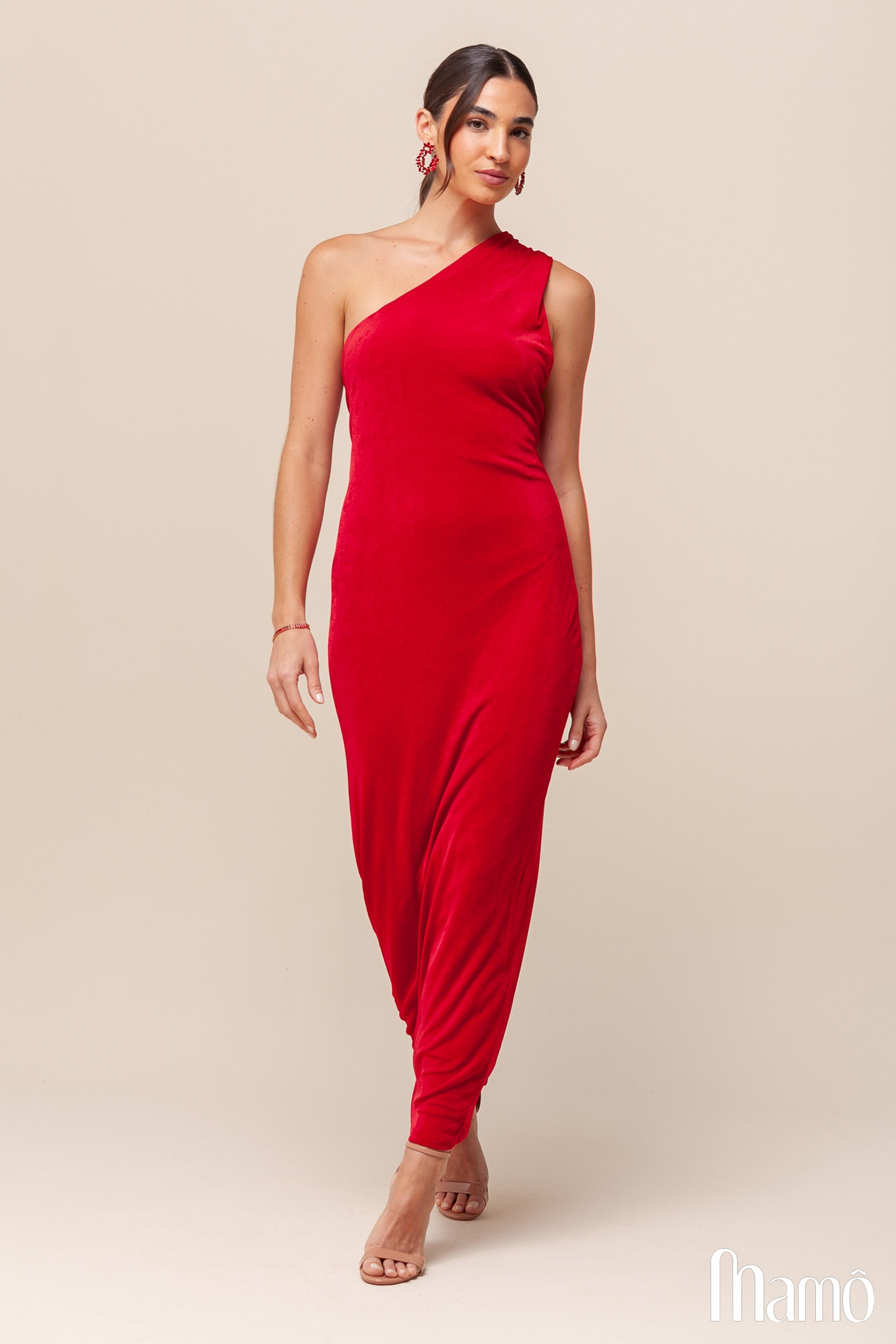 Vestido Midi Malha Gola Alta   Vermelho