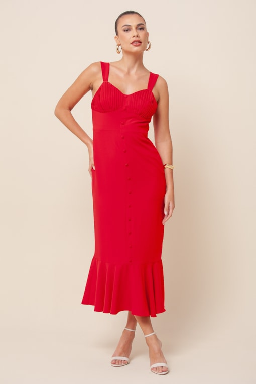 Vestido Midi Peplum Vermelho