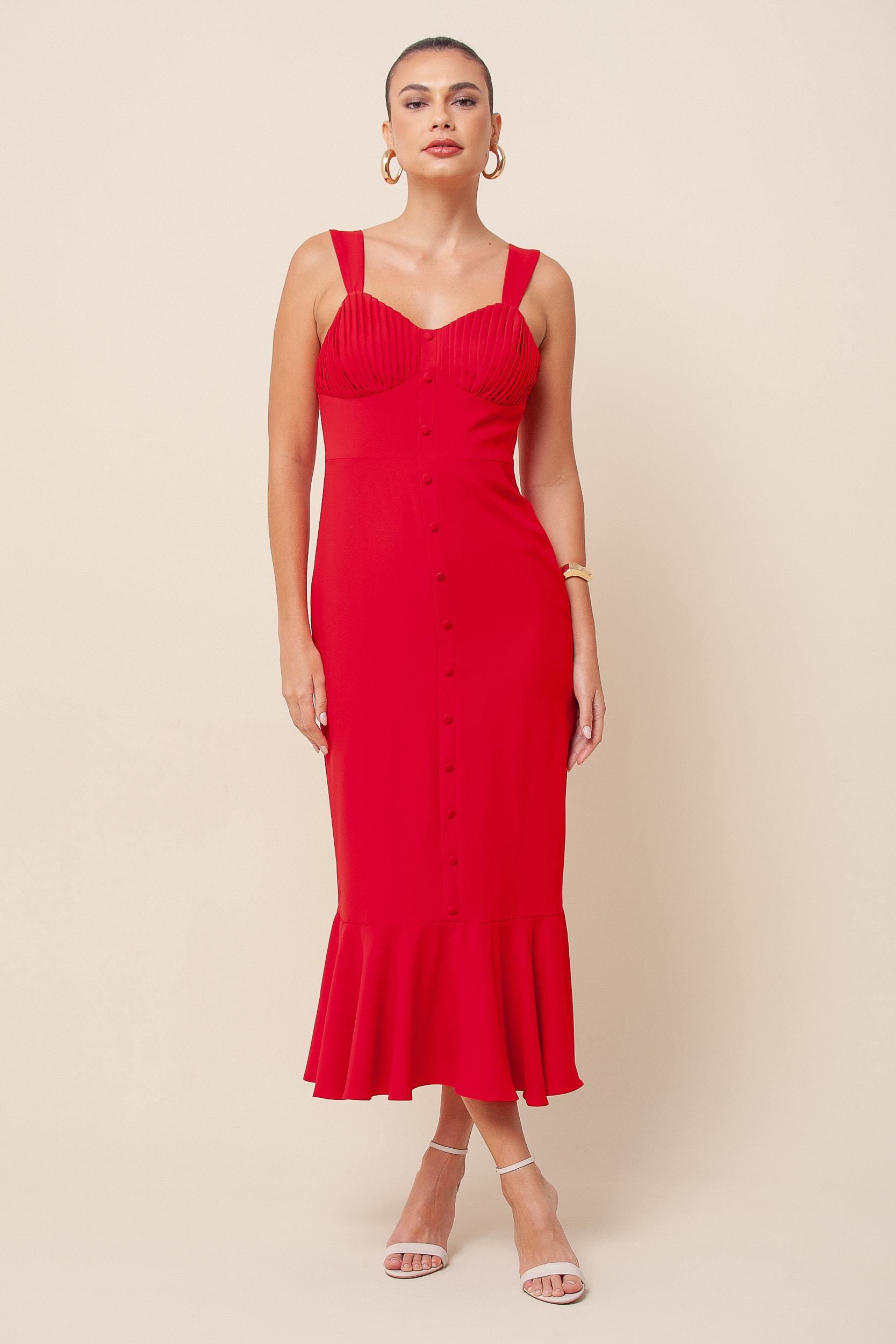 Vestido Midi Peplum Vermelho