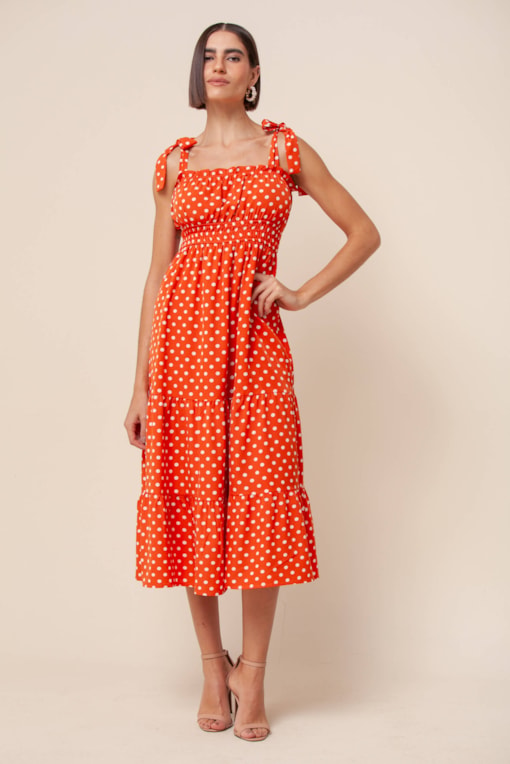 Vestido Midi Poá  Coral