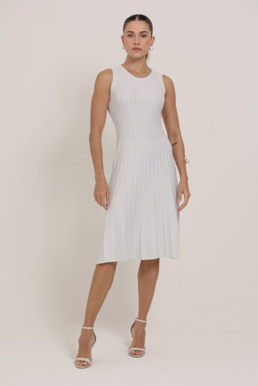 Vestido Midi Tricô Brilhante Off-white
