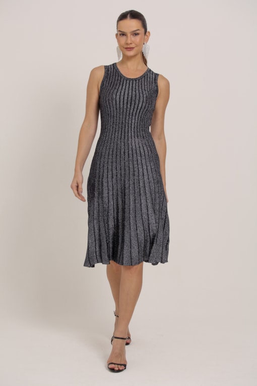 Vestido Midi Tricô Brilhante Preto