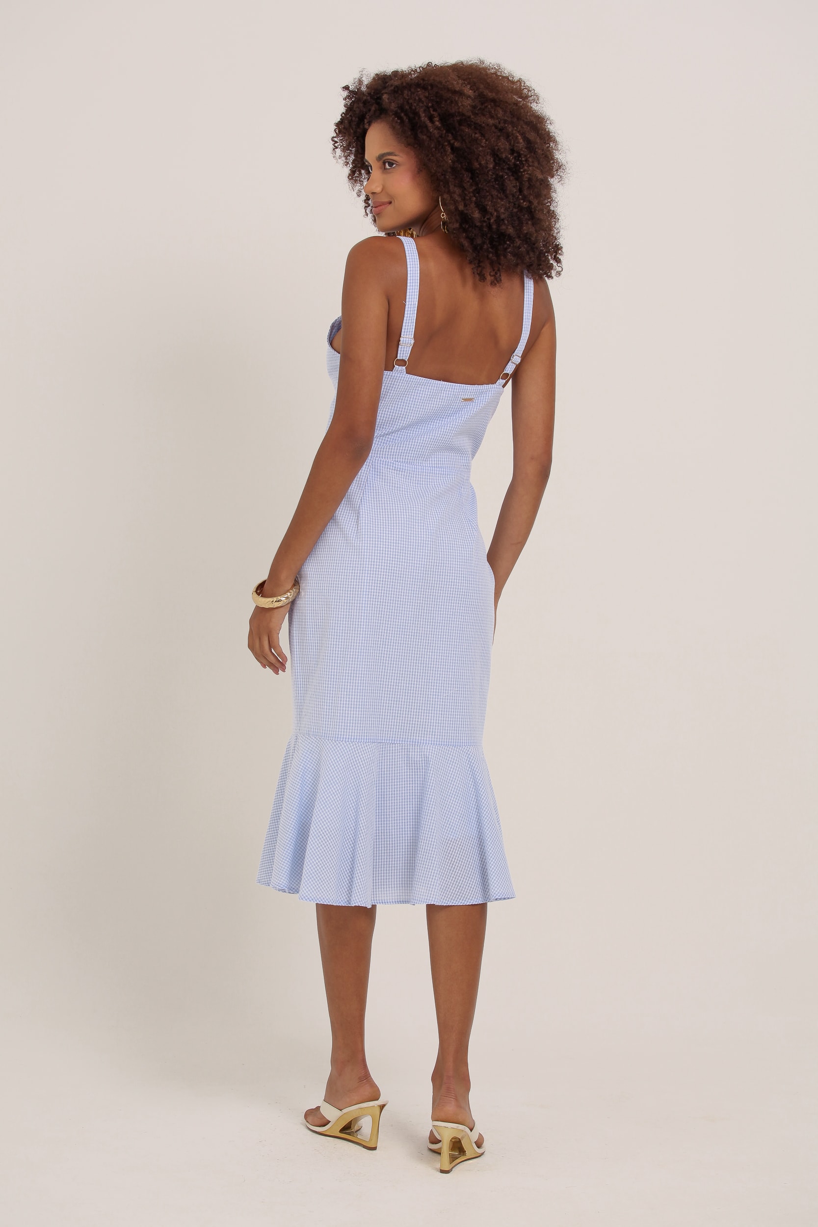 Vestido Midi Xadrez Azul