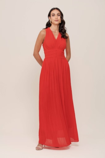 Vestido Plissado Longo Laranja