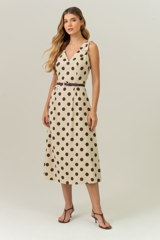 Vestido Poá Laços Bege