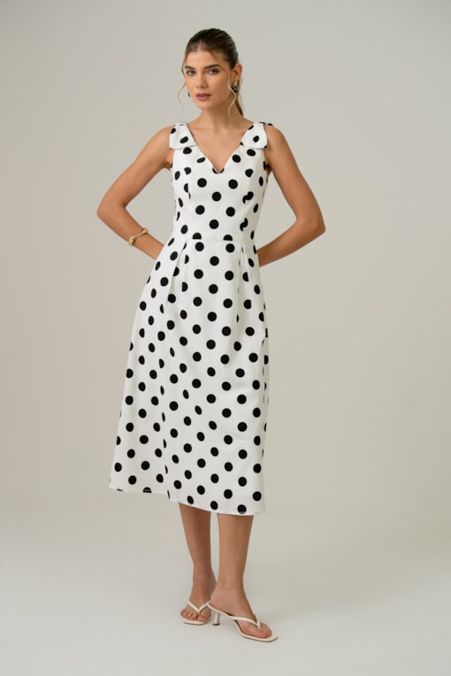 Vestido Poá Laços Branco