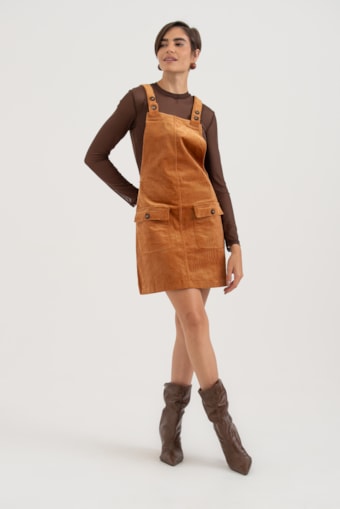 Vestido Salopete Veludo  Camel