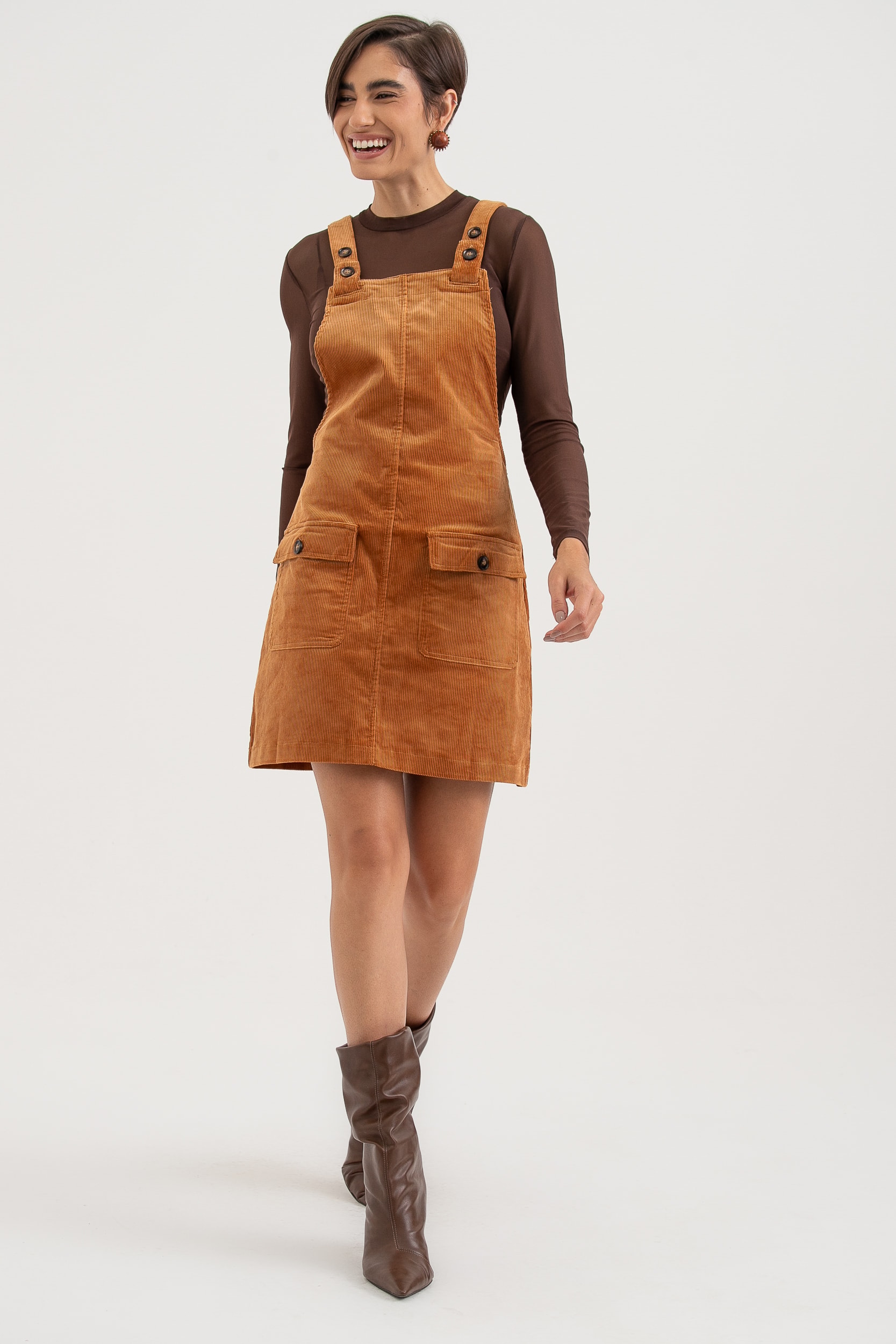 Vestido Salopete Veludo  Camel