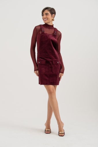 Vestido Salopete Veludo  Vinho
