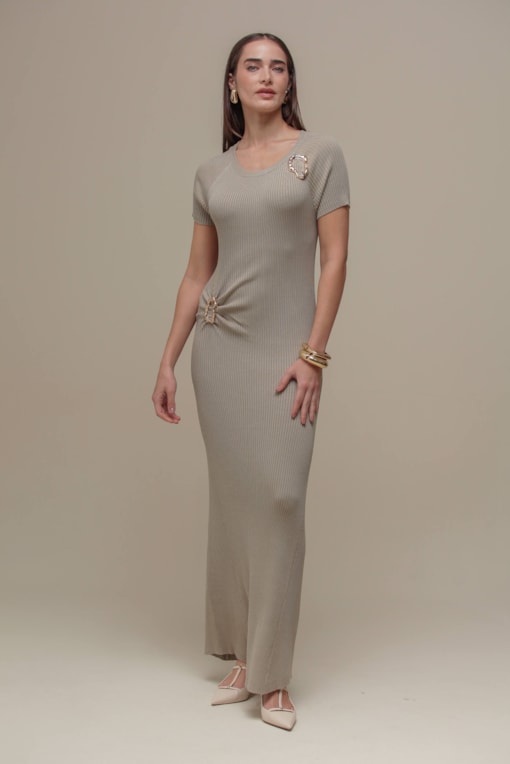 Vestido Tricô Longo Fivela  Fendi