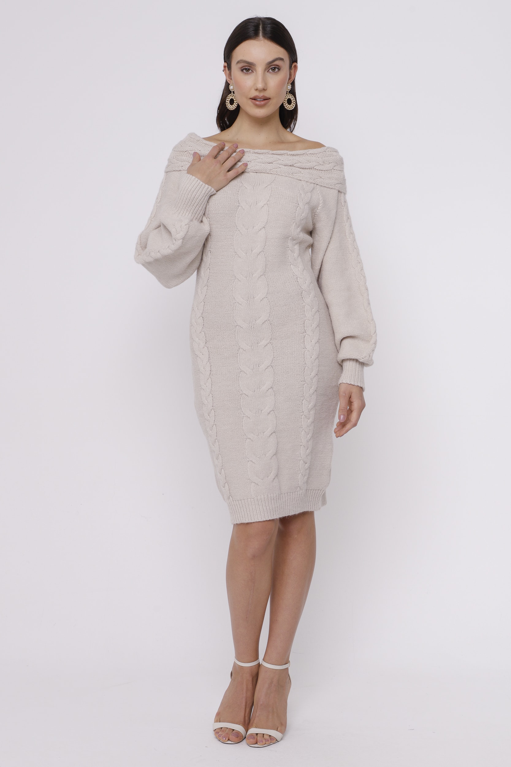 Vestido Tricot Trança  Areia