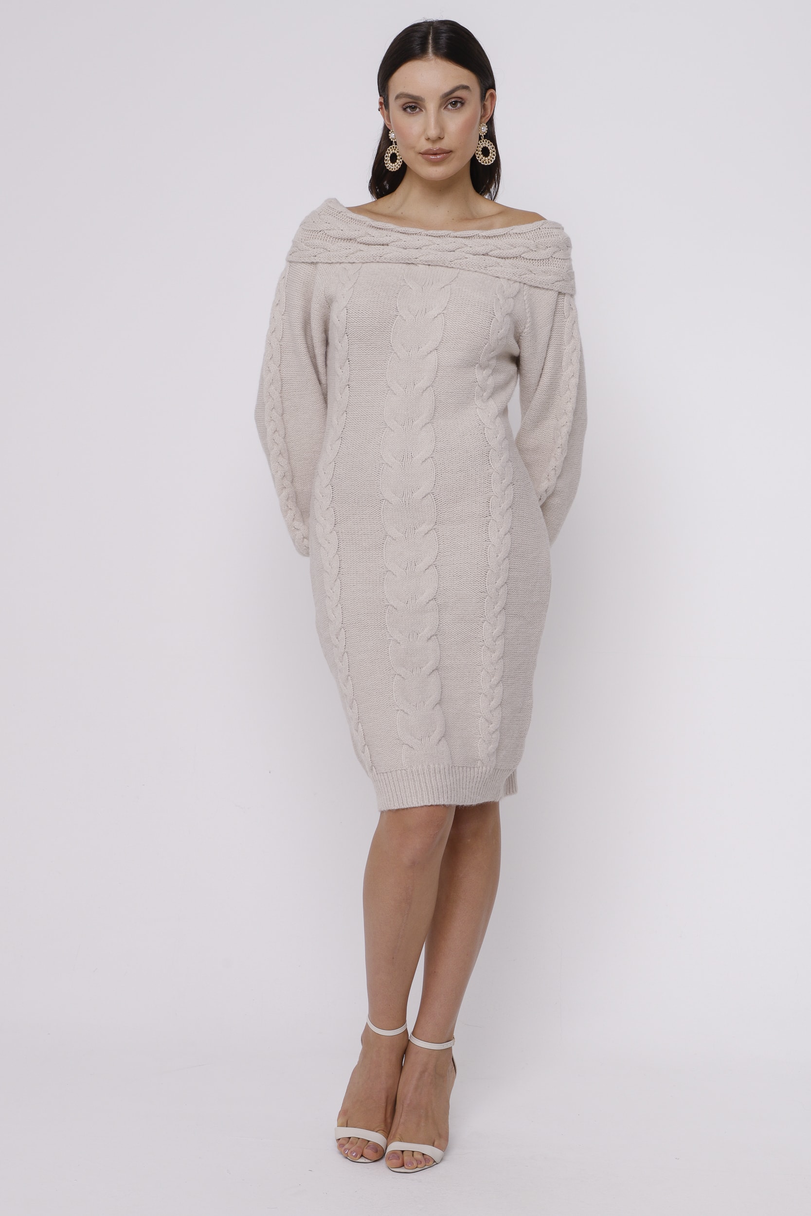 Vestido Tricot Trança  Areia
