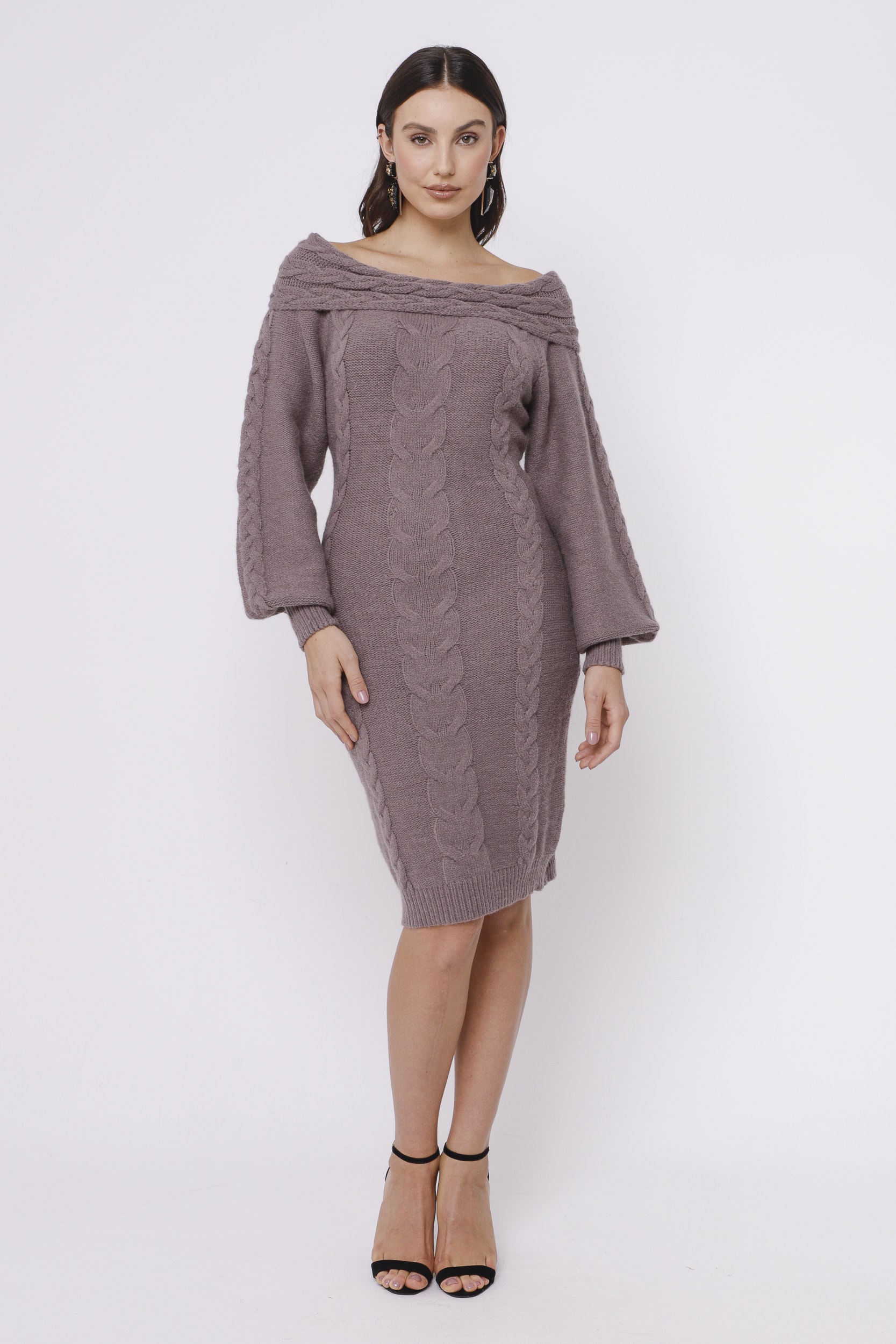 Vestido Tricot Trança  Cinza
